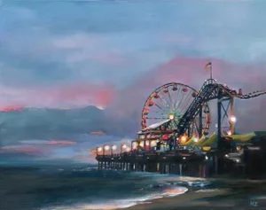 Santa Monica Pier Ferris Wheel Giclee Print on Stretched Canvas