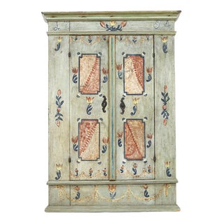 Folk Art Rustic Farmhouse Painted Bridal Cabinet, 1794 For Sale