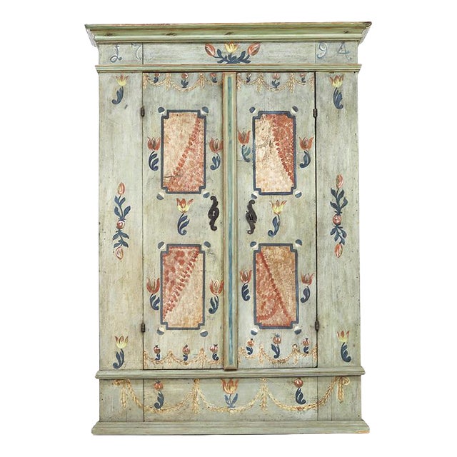 Folk Art Rustic Farmhouse Painted Bridal Cabinet, 1794 For Sale