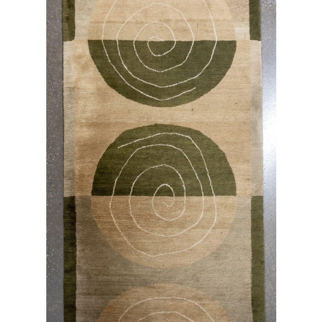 Modern Wool Pile Green Runner, 11' 8" X 3' 1" For Sale - Image 4 of 5