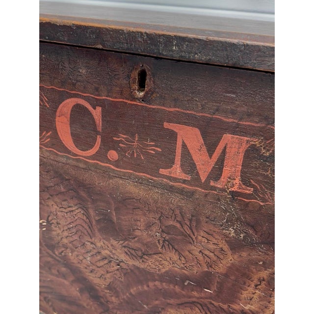 Early 19th Century American Folk Art Six-Board Blanket Chest. Crafted from old-growth white pine with traditional nailed...