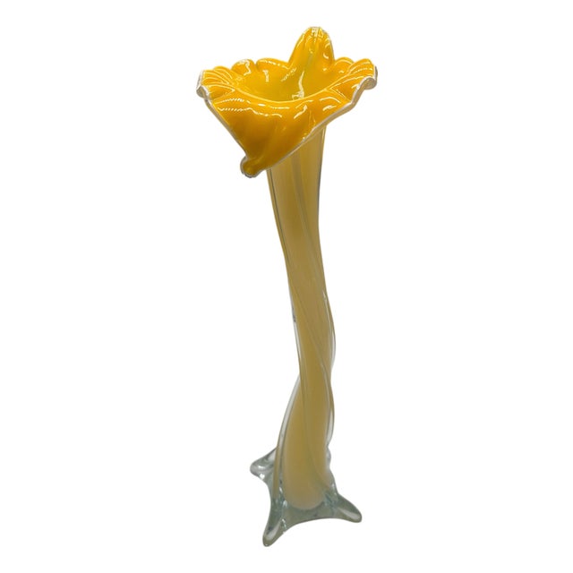 Yellow Murano Glass Flower Vase, Italy, 1960s For Sale