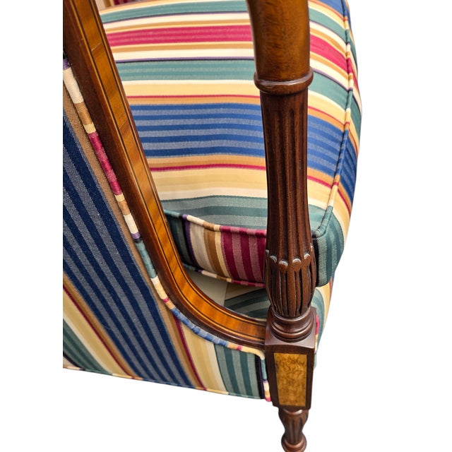 1980s Southwood Sheraton Federal Style Upholstered Inlaid Club Chair Armchair For Sale - Image 10 of 14