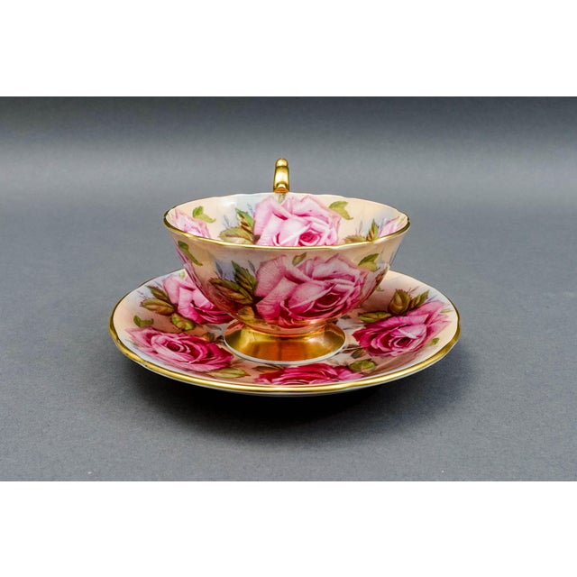 Anysley England 13 Pink Cabbage Roses 1026 Bone China Tea Cup & Saucer Set For Sale In Miami - Image 6 of 12