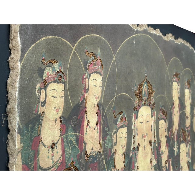 Oriental Tong Dynasty Style Bodhisattva Painting on Paper Mache Wall Art For Sale In San Francisco - Image 6 of 12