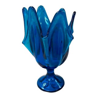 Mid 20th Century Viking Glass "Bluenique" Handkerchief Vase For Sale