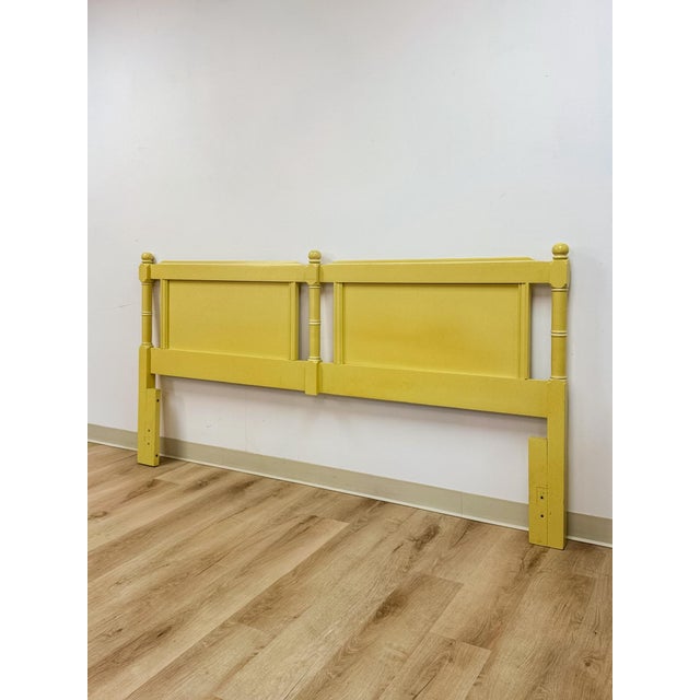 Vintage Cottagecore Painted Yellow King Headboard Eclectic Hollywood Regency For Sale - Image 4 of 13