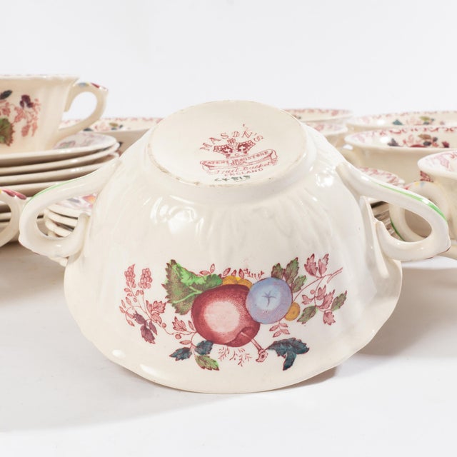 Set of 12 Vintage Mason's Ironstone China Soup Cups and Saucers Fruit