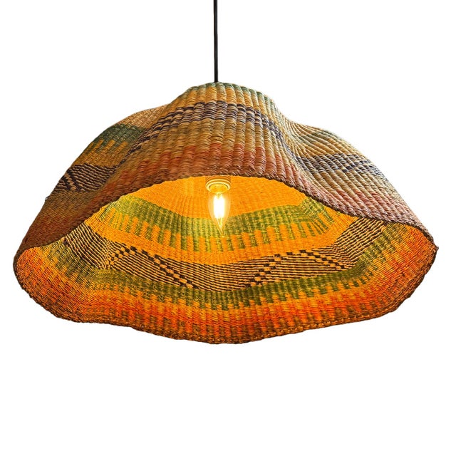 Vintage African Bolga Wave Basket Tribal Pendant Light For Sale - Image 4 of 4