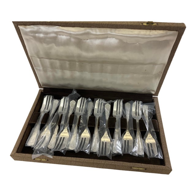 New 1980s Silver Plated 12 Pastry Forks Set , La Regence For Sale