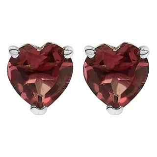 14K White Gold 5MM Heart Cut Garnet Solitaire Stud Earrings For Sale