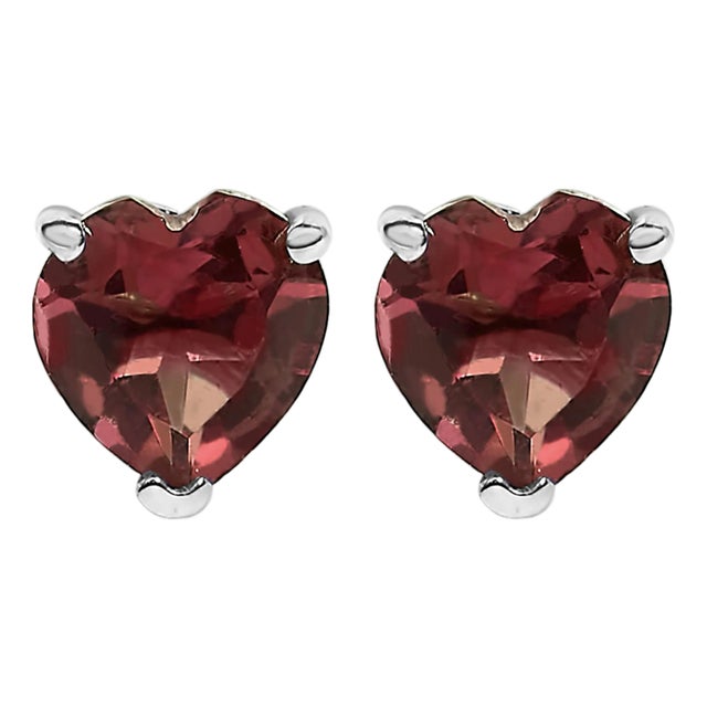 14K White Gold 5MM Heart Cut Garnet Solitaire Stud Earrings For Sale