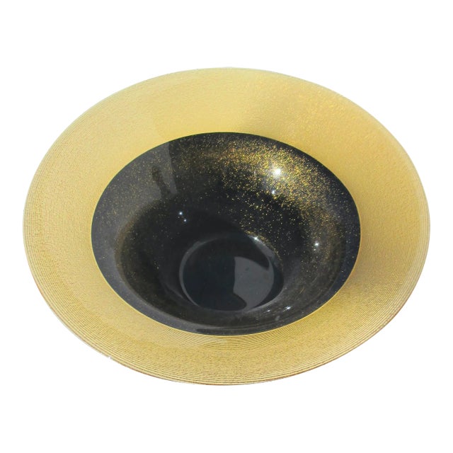 Gold Sparkle and Black Art Glass Center Piece For Sale