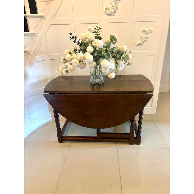 17th Century Antique Oak Gateleg 6-Seater Dining Table with Bobbin Turned Legs, 1680 For Sale - Image 5 of 14