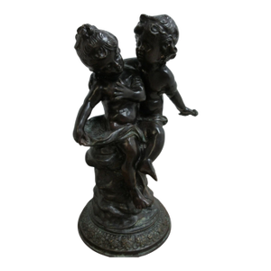 Vintage Bronze Frolicking Boy Girl Statue Italian Regency French