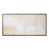 C. 1970s Japanese Style Monochrome Silk Screen "Egrets and Moon" For Sale