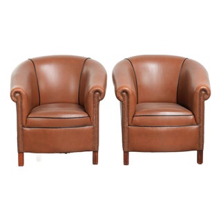 Cowhide Leather Club Chairs, Set of 2 For Sale