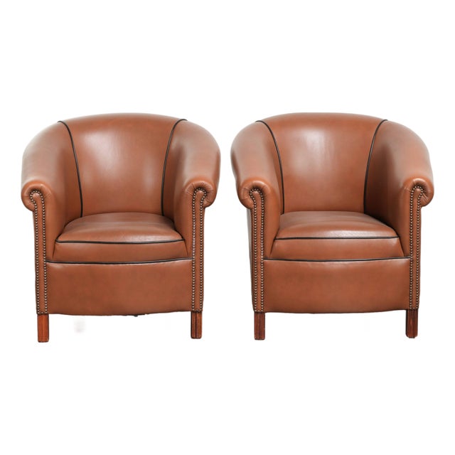 Cowhide Leather Club Chairs, Set of 2 For Sale