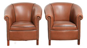 Cowhide Leather Club Chairs, Set of 2