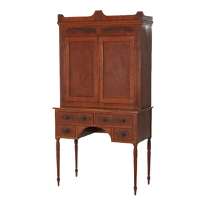 Antique Sheridan Flame Mahogany Two Piece Secretary Desk 19th Century