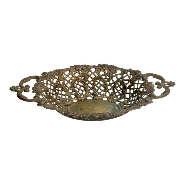 French Provincial Antique French Brass Filigree Centerpiece Bowl For Sale - Image 3 of 5
