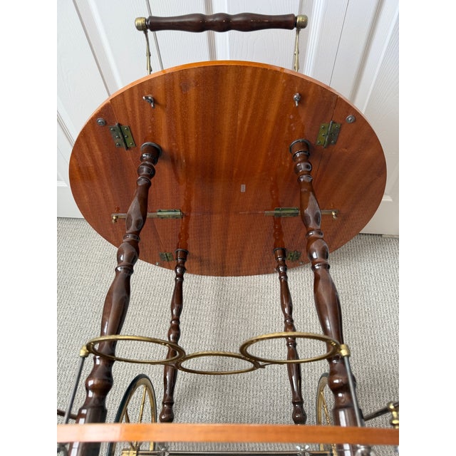 1960s Vintage Bar Cart Inlaid Marquetry Hollywood Regency Italian Tea Italy Folding Leaf For Sale - Image 12 of 15
