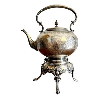 Antique Edwardian Silver-Plated Spirit Kettle on Stand, 1900, Set of 3 For Sale