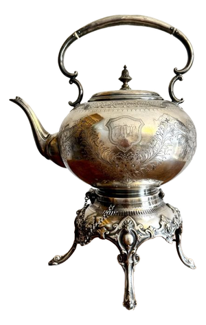 Antique Edwardian Silver-Plated Spirit Kettle on Stand, 1900, Set of 3