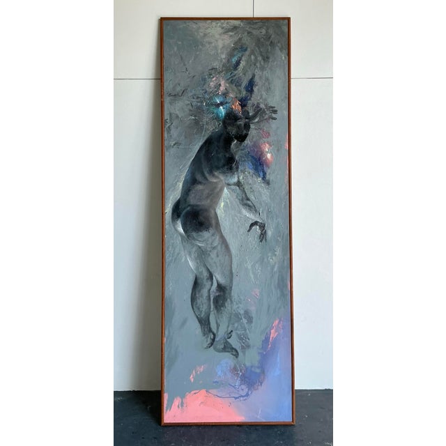 Dark Gray Vintage 1980s Abstract Expressionism Oil on Canvas “Falling Man” Signed Tin Ly For Sale - Image 8 of 12