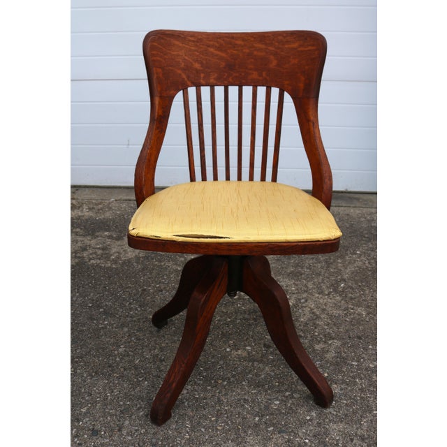 Circa 1910 Quarter-Sawn Tiger Oak Mission Arts and Craft Writing Table on Wheels With Removable Book Shelf and Chair For Sale - Image 9 of 12