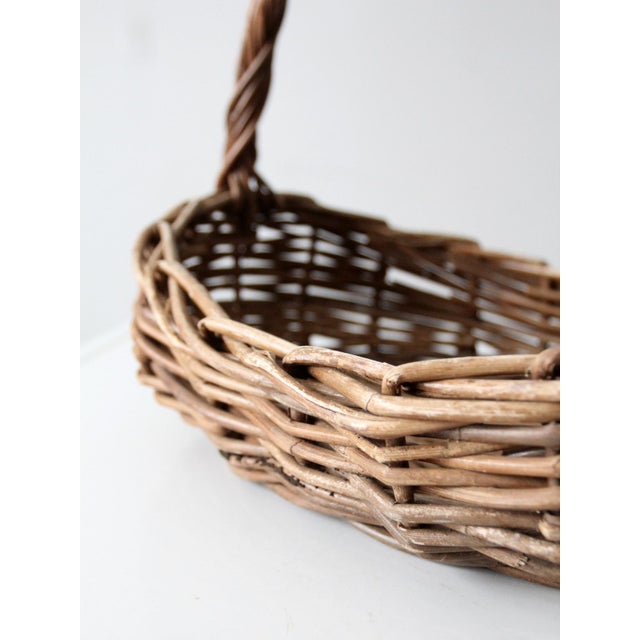 Brown Vintage Wicker Gathering Basket For Sale - Image 8 of 12