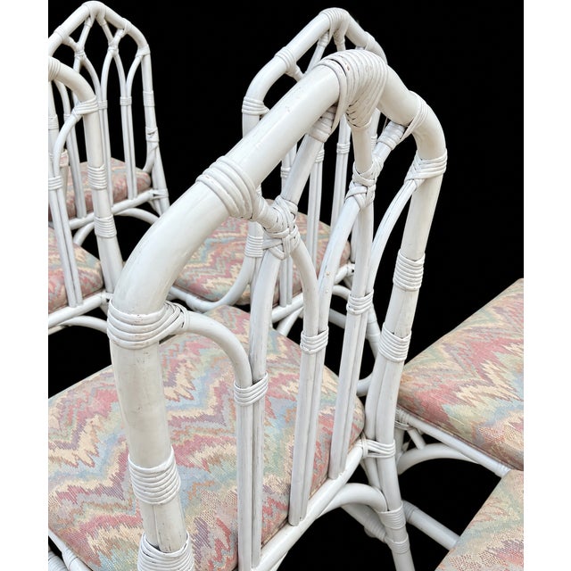 Wood Vintage Henry Link for Lexington Rattan & Wicker Cathedral Dining Chairs - Set of 6 For Sale - Image 7 of 9
