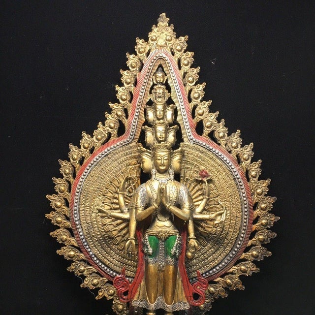 Vintage Gilt Bronze Thousand-Hand Guanyin Figure – Painted Buddhist Statue For Sale In Los Angeles - Image 6 of 9