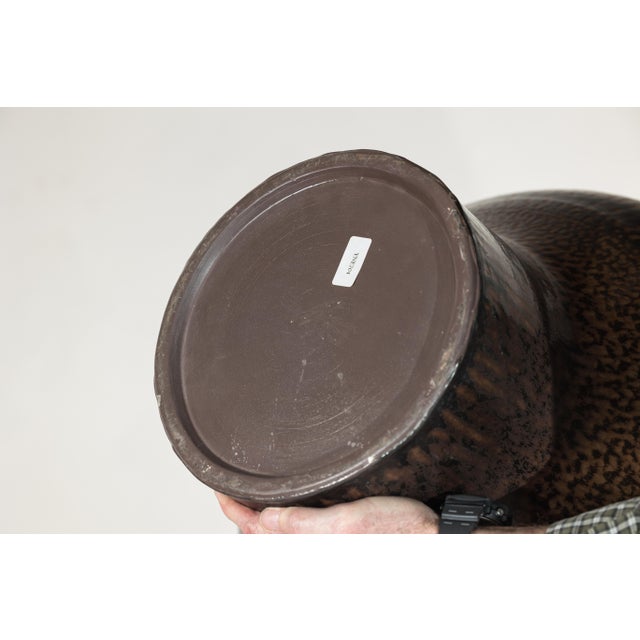 Large Artisan Ceramic Vase with Wide Mouth and Speckled Brown Glaze For Sale - Image 13 of 18