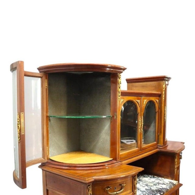Pair Mahogany, Parquetry & Ormolu Credenzas With Beveled Glass C1890 For Sale - Image 12 of 12