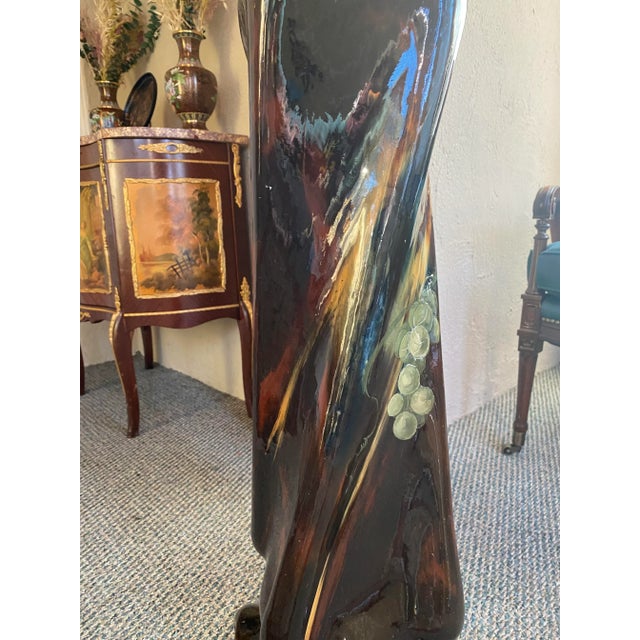Mid 20th Century Mid 20th Century Hand Painted Ceramic Plant Stand Pedestal With Grapevines For Sale - Image 5 of 11
