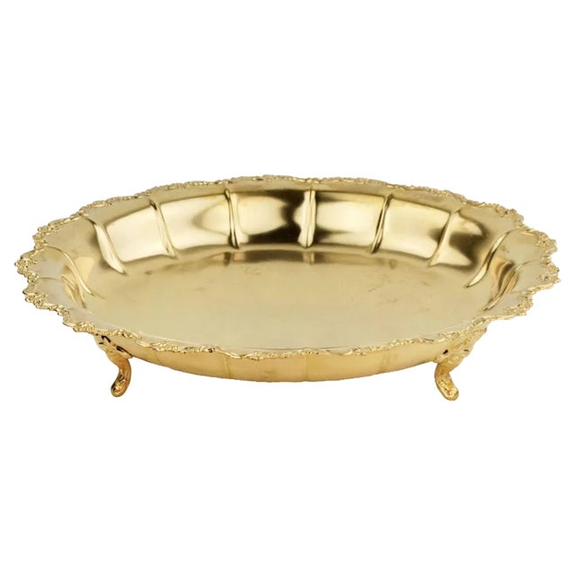 Silver Metal Plate with Gilding on Three Legs, 1930s For Sale