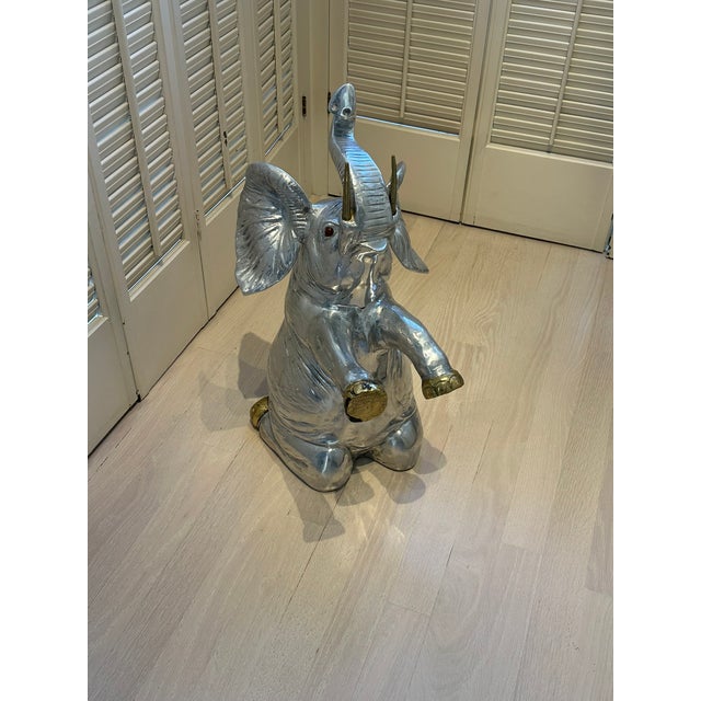 Silver Vintage Arthur Court Elephant Ice Bucket Wine Cooler Barware For Sale - Image 8 of 8