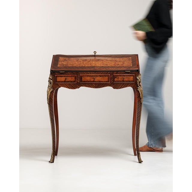 Louis XV Secretary Desk with Brass Accents, Rococo Style, France, 19th Century For Sale - Image 4 of 18