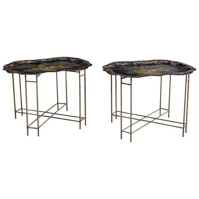 English Faux Bamboo Toleware Tray Tables - a Pair For Sale - Image 13 of 13