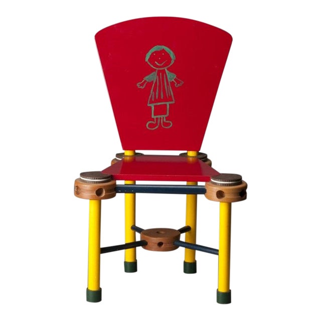 1987 Original Joanne Shima Memphis Milano Modern Folk Tramp Art Tinker Toys Oreo Cookies Child's Chair Wood Sculpture For Sale