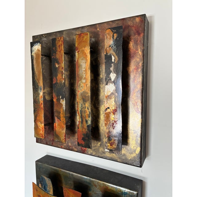 Mid Century Modern Large Metal Brutalist Wall Sculptures in the Manner of Curtis Jere - Set of 2 For Sale - Image 9 of 11