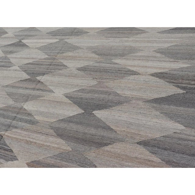 Grey, Lt Green Hand Woven Flat-Weave Kilim Rug by Keivan Woven Arts 8'10 X 12'0 For Sale - Image 4 of 13
