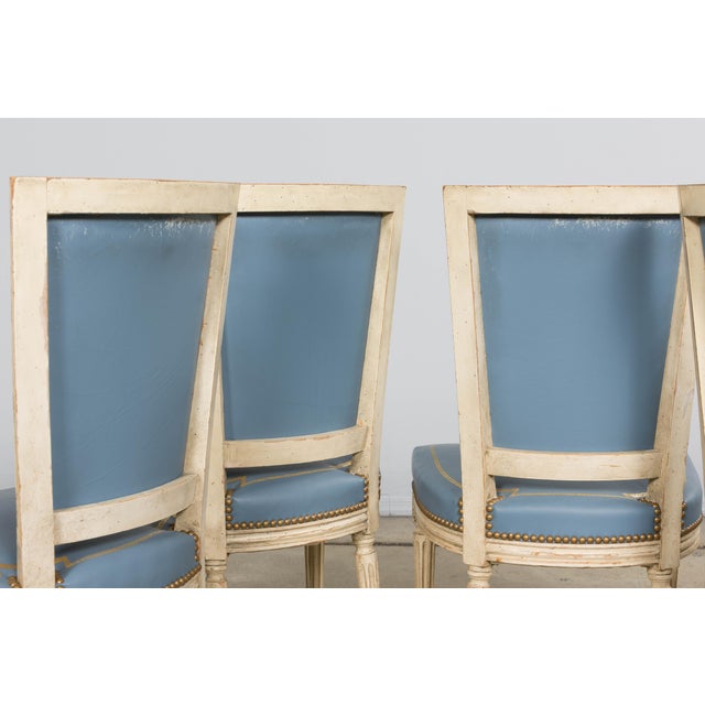 Antique French Louis XVI Style Painted Dining Chairs in French Blue - Set of 4 For Sale - Image 17 of 18