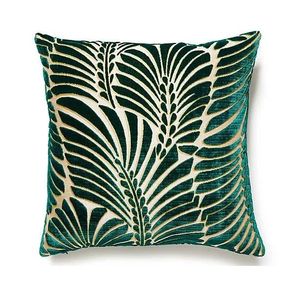 Traditional The House of Scalamandré Plumes Silk Velvet Pillow, Viridian For Sale - Image 3 of 3