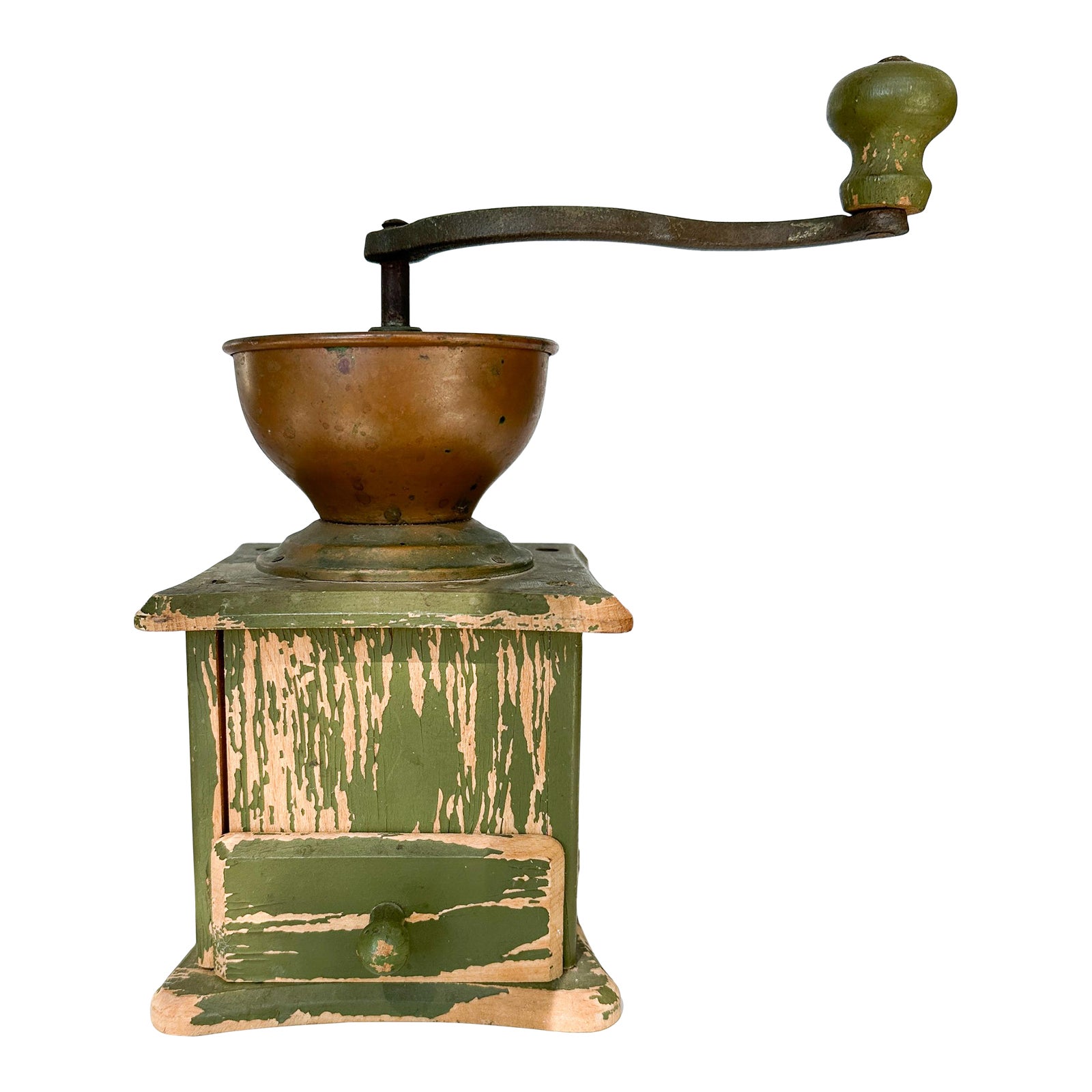 Antique Primitive Coffee Mill / Spice Grinder With Dovetailed Drawer