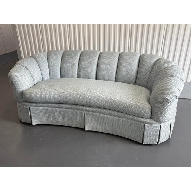 Traditional Blue Channel Back Upholstered Pleated Skirt Sofa by Harden Furniture For Sale - Image 3 of 12