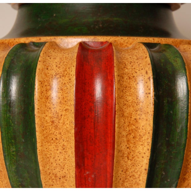 Wood Vintage Italian Table Lamps Tall Carved Wood Vase Lamps 1980s a Pair For Sale - Image 7 of 9