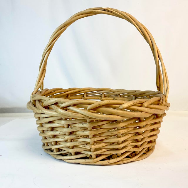 Wood Vintage French Style Boho Chic Coastal Gathering Basket For Sale - Image 7 of 12