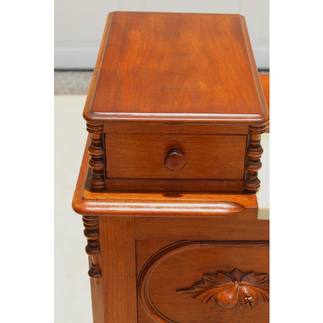 Exceptional 19th Century Renaissance Revival Walnut & Marble Drop-Center Dresser For Sale - Image 12 of 18